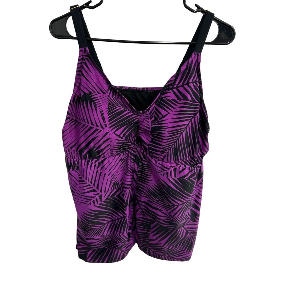 Ava & Viv NWT Plus Size 18W Purple Black Tropical Palm Print Tankini Top